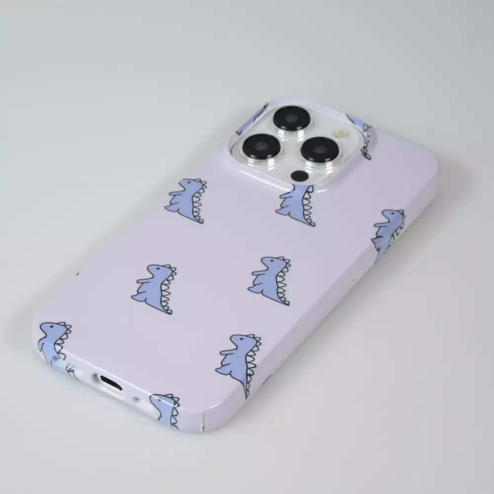 Coque iPhone 14 Pro - Plastique glossy petit dinosaure - Violet clair