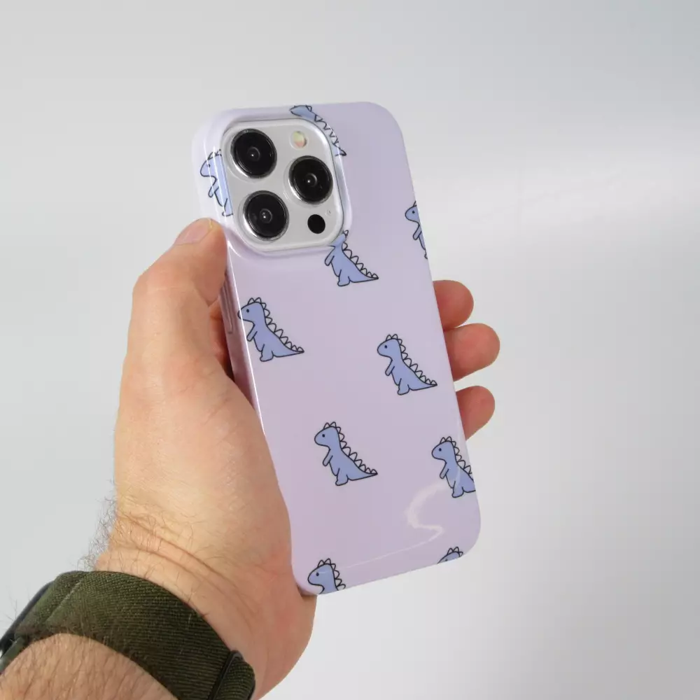 Coque iPhone 14 Pro - Plastique glossy petit dinosaure - Violet clair