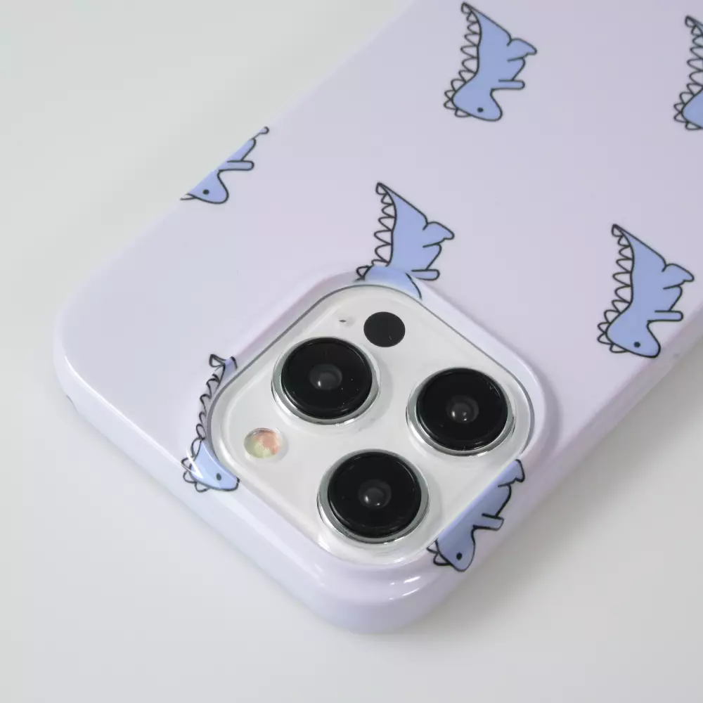 Coque iPhone 14 Pro - Plastique glossy petit dinosaure - Violet clair