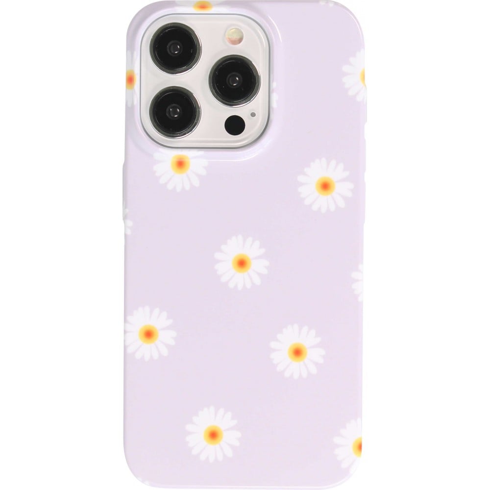 Coque iPhone 15 Pro - Plastique glossy petites fleurs - Violet clair