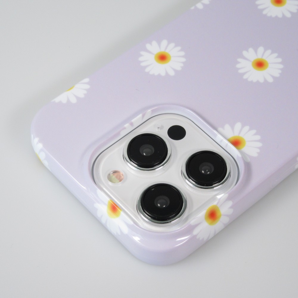 Coque iPhone 14 Pro - Plastique glossy petites fleurs - Violet clair