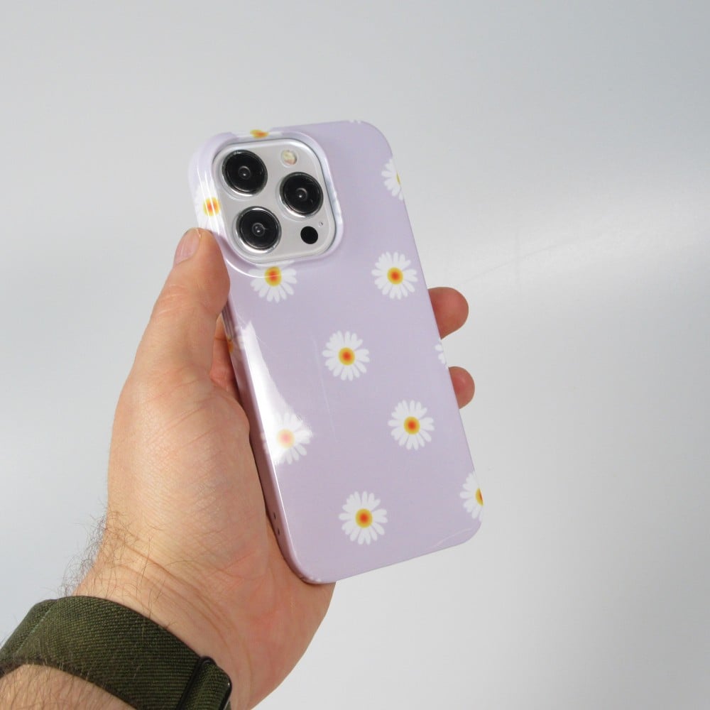Coque iPhone 15 Pro - Plastique glossy petites fleurs - Violet clair