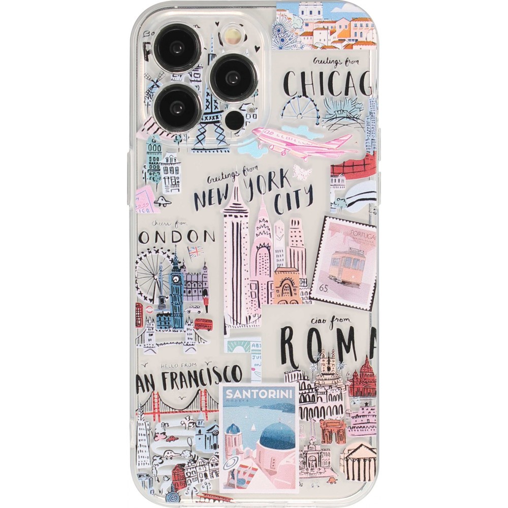 Coque iPhone 15 Pro - Gel silicone Cities of the world - Transparent