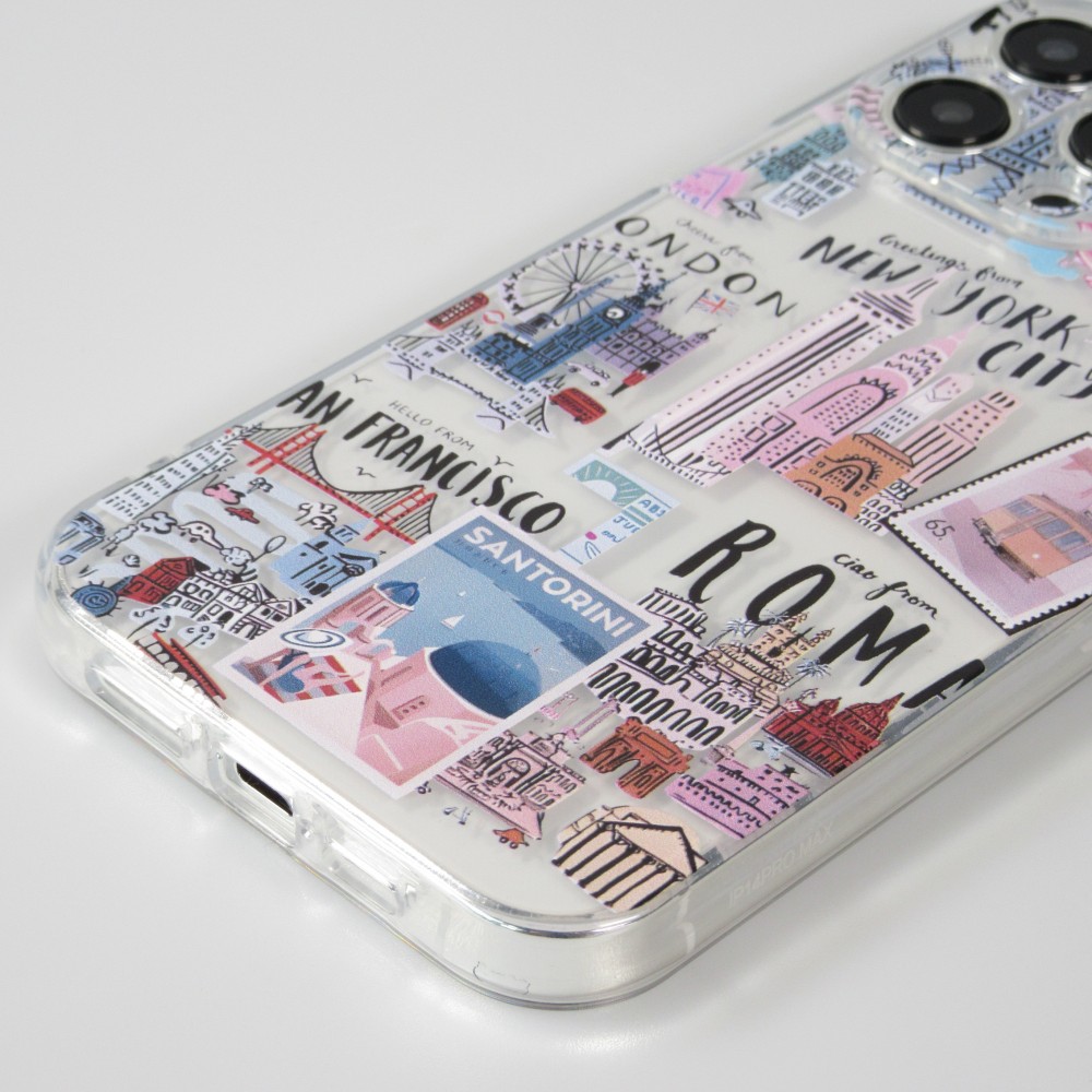 Coque iPhone 15 Pro Max - Gel silicone Cities of the world - Transparent