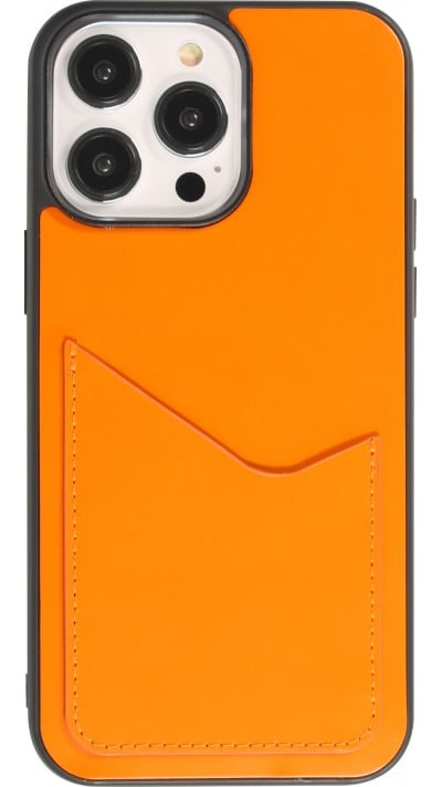 Coque iPhone 14 Pro - Gel silicone brillant Haze porte-carte - Orange