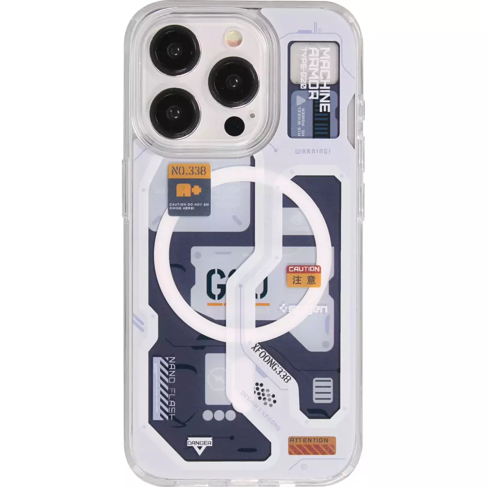 Coque iPhone 15 Pro - Gel silicone Machine Armor Type-G20 MagSafe - Bleu clair