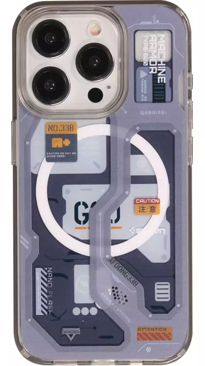 Coque iPhone 15 Pro Max - Gel silicone Machine Armor Type-G20 MagSafe - Bleu foncé