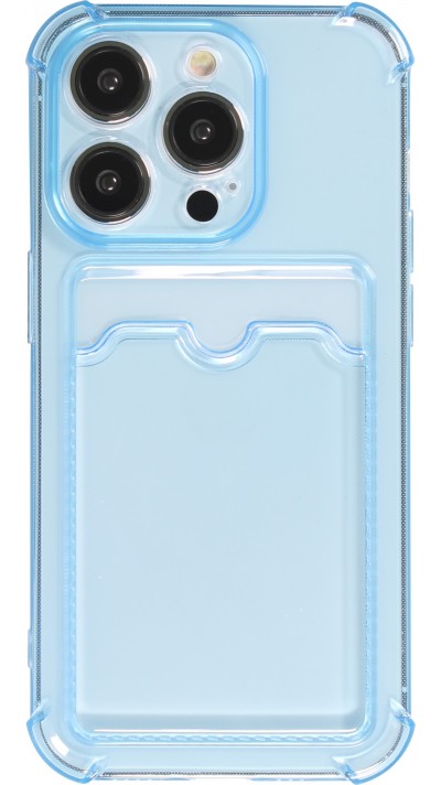 Coque iPhone 14 Pro - Gel silicone bumper super flexible avec porte-carte transparent - Bleu