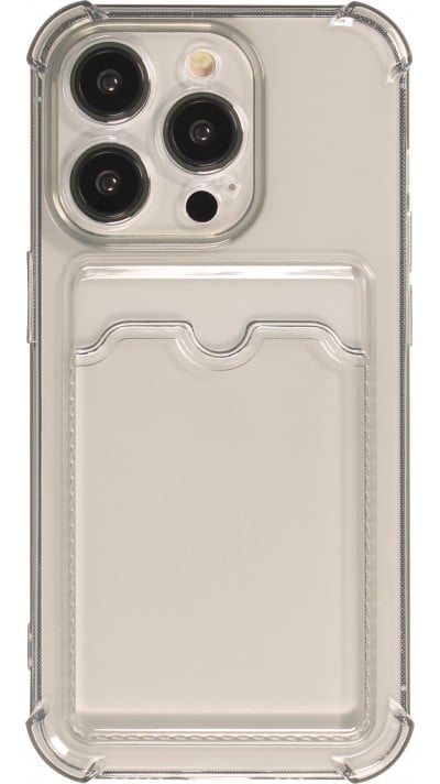 Coque iPhone 14 Pro - Gel silicone bumper super flexible avec porte-carte transparent - Gris