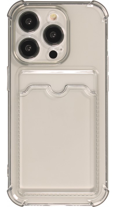 iPhone 14 Pro Case Hülle - Gummi Silikon bumper super flexibel mit Kartenhalter transparent - Grau