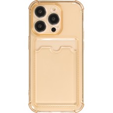 iPhone 14 Pro Case Hülle - Gummi Silikon bumper super flexibel mit Kartenhalter transparent - Gold