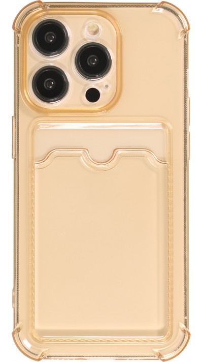 Coque iPhone 14 Pro - Gel silicone bumper super flexible avec porte-carte transparent - Orange