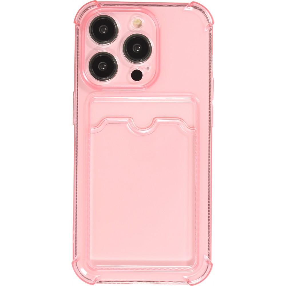 Coque iPhone 14 Pro Max - Gel silicone bumper super flexible avec porte-carte transparent - Rose