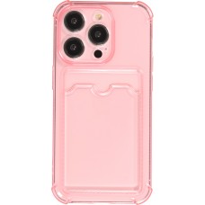 Coque iPhone 14 Pro Max - Gel silicone bumper super flexible avec porte-carte transparent - Rose