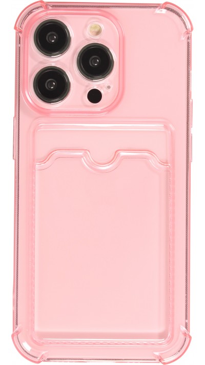 Coque iPhone 14 Pro - Gel silicone bumper super flexible avec porte-carte transparent - Rose