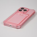 Coque iPhone 14 Pro Max - Gel silicone bumper super flexible avec porte-carte transparent - Rose