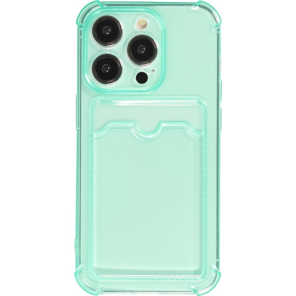 Coque iPhone 14 Pro Max - Gel silicone bumper super flexible avec porte-carte transparent - Vert