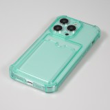 Coque iPhone 14 Pro Max - Gel silicone bumper super flexible avec porte-carte transparent - Vert