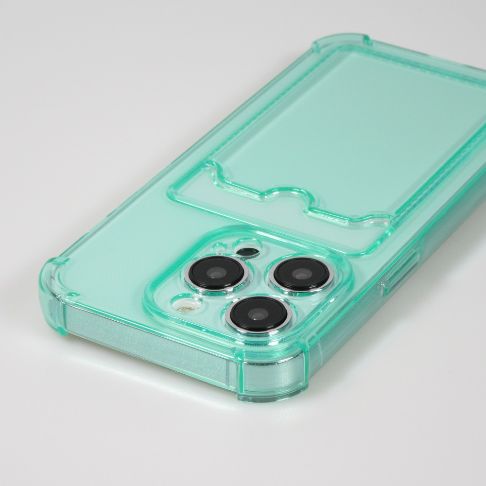 Coque iPhone 14 Pro Max - Gel silicone bumper super flexible avec porte-carte transparent - Vert