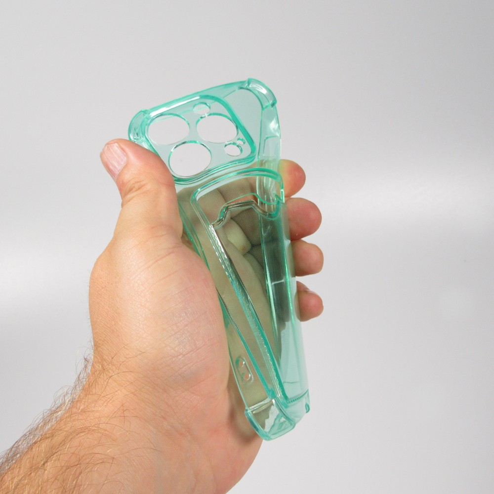 Coque iPhone 14 Pro Max - Gel silicone bumper super flexible avec porte-carte transparent - Vert