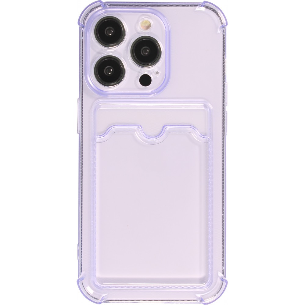 Coque iPhone 14 Pro - Gel silicone bumper super flexible avec porte-carte transparent - Violet