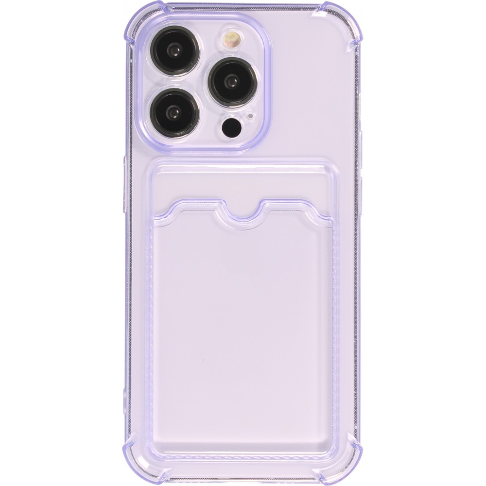Coque iPhone 14 Pro Max - Gel silicone bumper super flexible avec porte-carte transparent - Violet