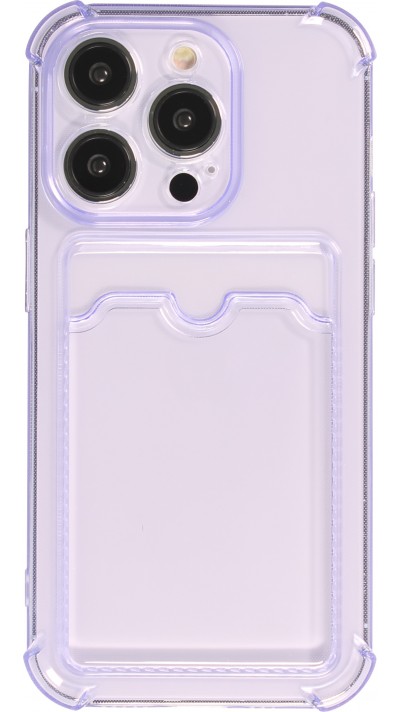 Coque iPhone 14 Pro Max - Gel silicone bumper super flexible avec porte-carte transparent - Violet