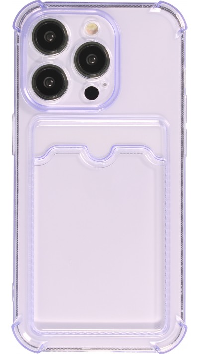 Coque iPhone 14 Pro - Gel silicone bumper super flexible avec porte-carte transparent - Violet