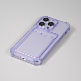 Coque iPhone 14 Pro - Gel silicone bumper super flexible avec porte-carte transparent - Violet