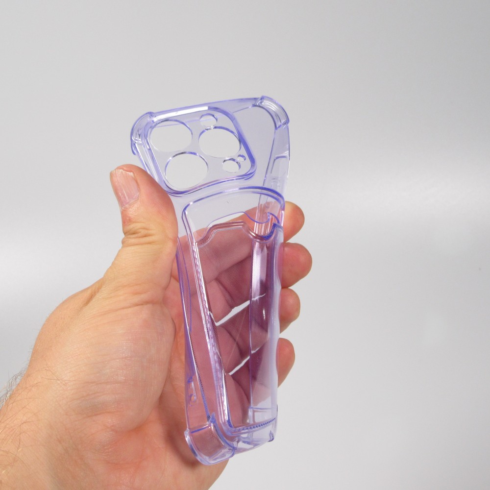 Coque iPhone 14 Pro Max - Gel silicone bumper super flexible avec porte-carte transparent - Violet