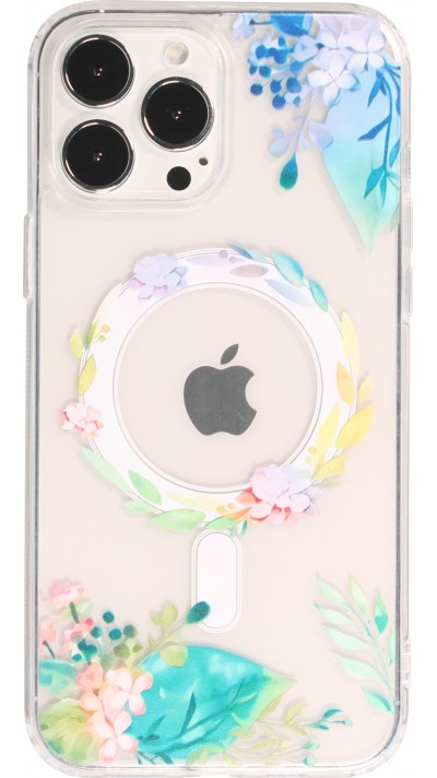 Coque iPhone 13 Pro Max - Gel silicone rigide avec MagSafe fleurs de printemps - Transparent