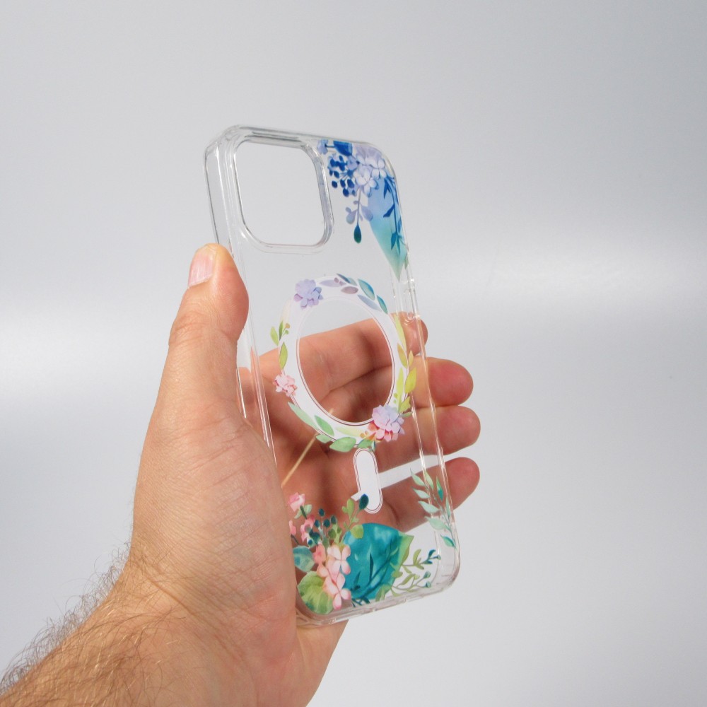 Coque iPhone 13 Pro Max - Gel silicone rigide avec MagSafe fleurs de printemps - Transparent