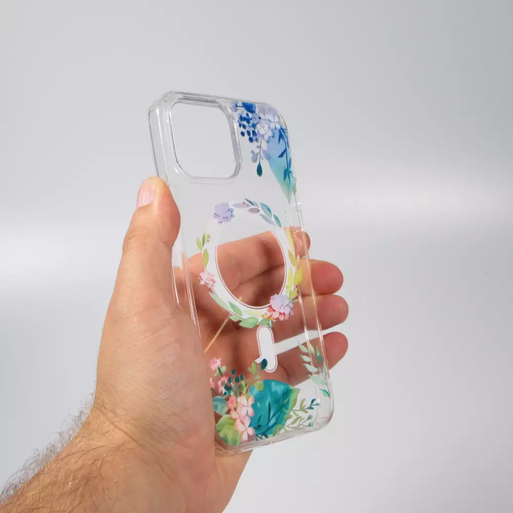 Coque iPhone 13 Pro Max - Gel silicone rigide avec MagSafe fleurs de printemps - Transparent