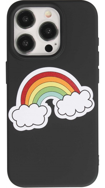 Coque iPhone 14 Pro Max - Gel silicone souple - Rainbow in the clouds - Noir