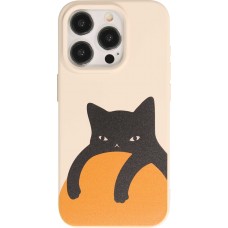 Coque iPhone 15 Pro - Gel silicone souple - Relaxed Cat - Beige