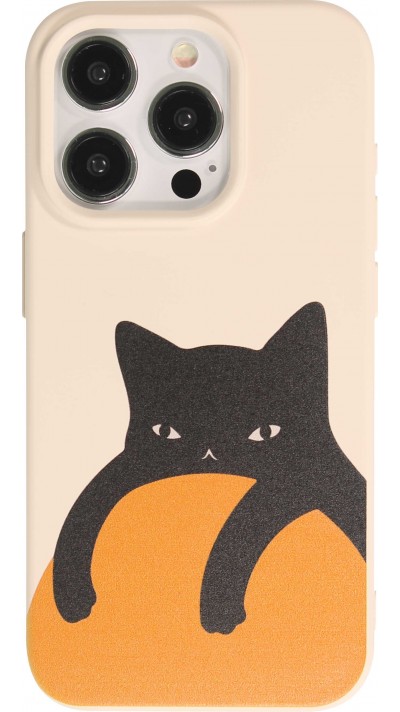 Coque iPhone 14 Pro - Gel silicone souple - Relaxed Cat - Beige