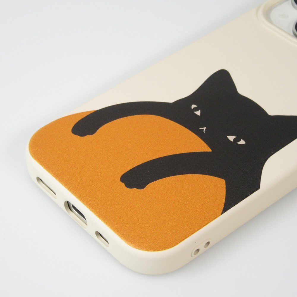 iPhone 15 Pro Case Hülle - Gel Silikon weich - Relaxed Cat - Beige