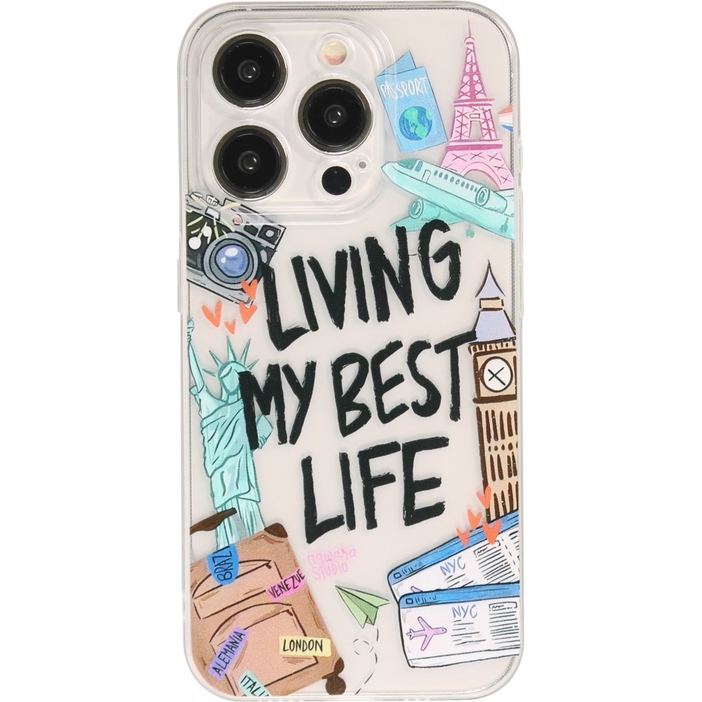 Coque iPhone 15 Pro Max - Gel silicone transparent Living my best Life