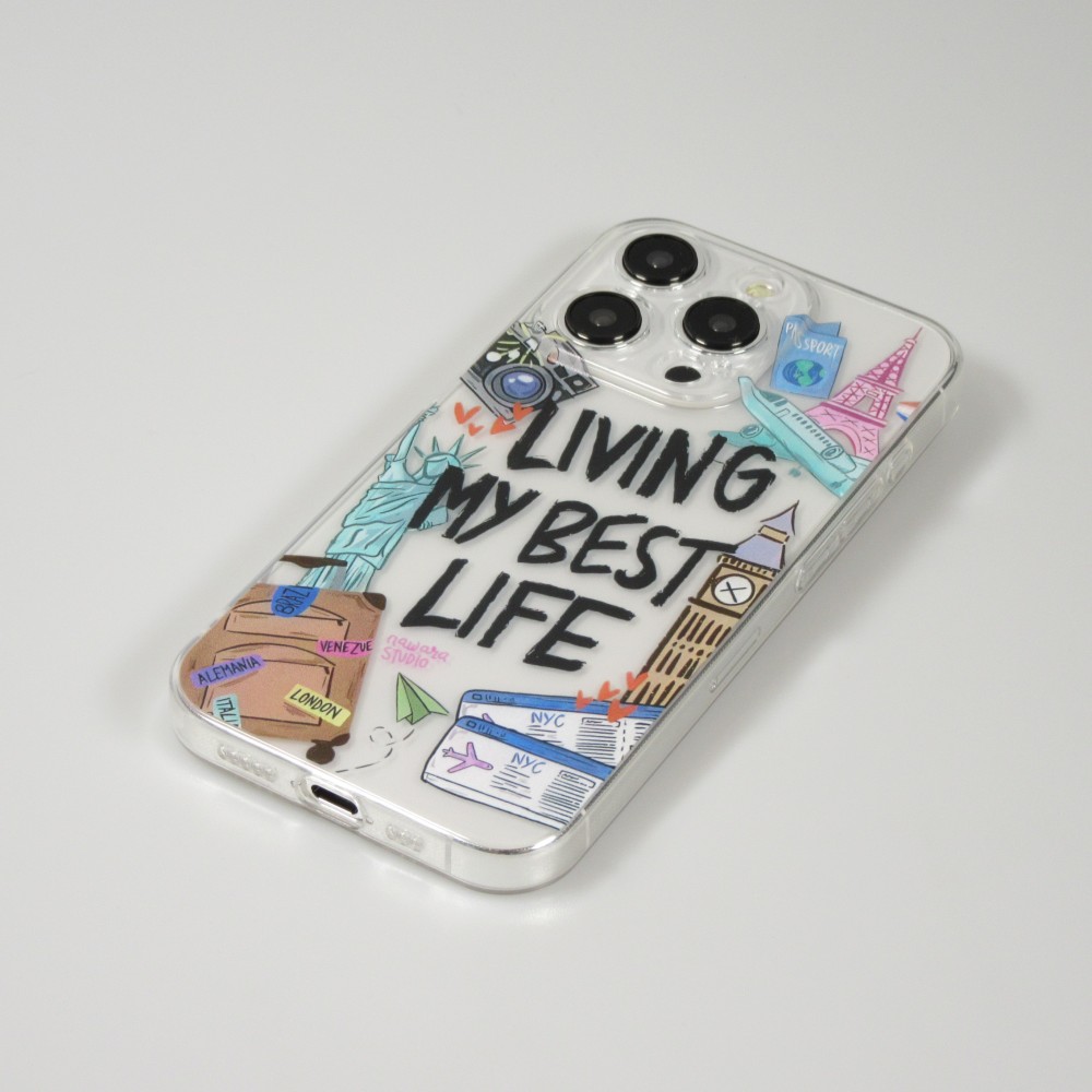 Coque iPhone 15 Pro Max - Gel silicone transparent Living my best Life