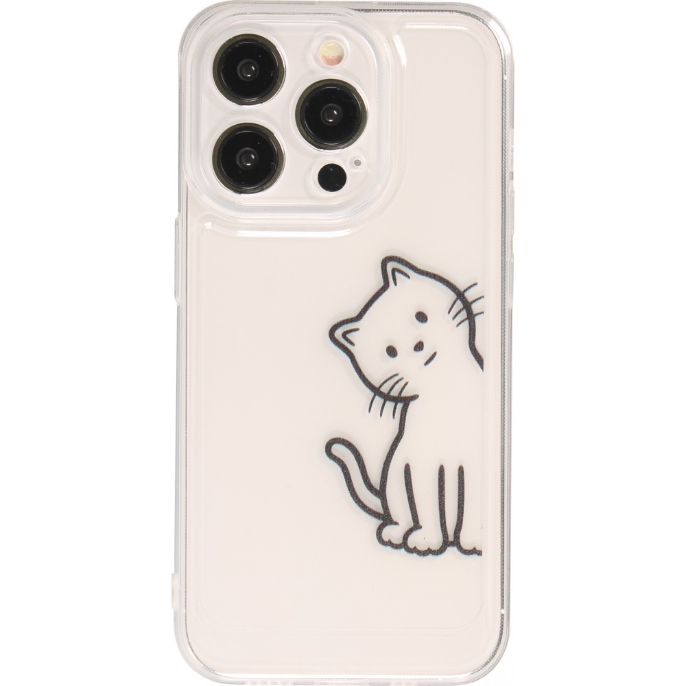 iPhone 15 Pro Case Hülle - Silikon Cover transparent süsse kleine Katze