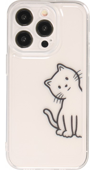 Coque iPhone 15 Pro Max - Gel silicone transparent petit chat trop mignon