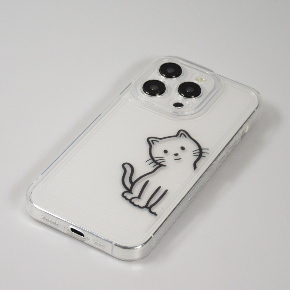 iPhone 15 Pro Case Hülle - Silikon Cover transparent süsse kleine Katze