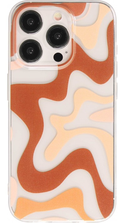 Coque iPhone 14 Pro - Gel silicone vagues colorées - Café Mocha