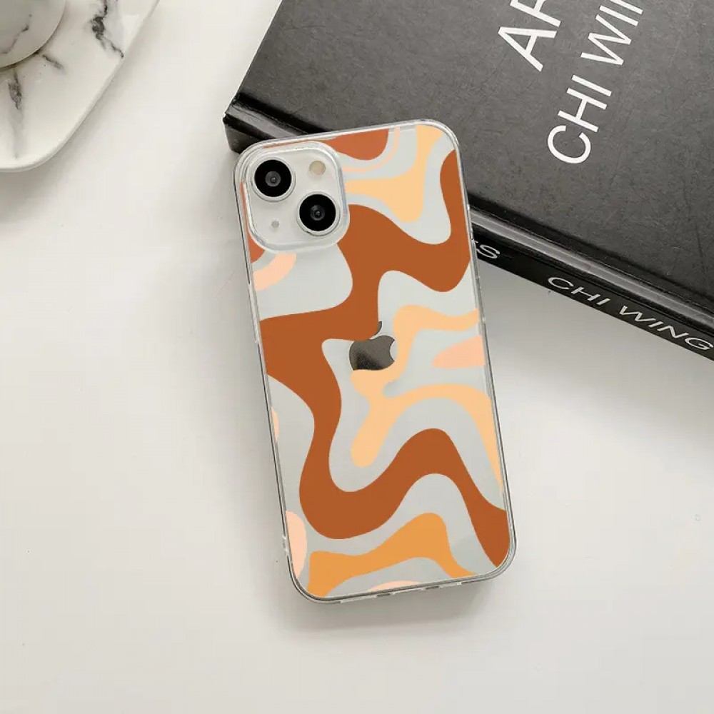 Coque iPhone 15 Pro - Gel silicone vagues colorées - Café Mocha