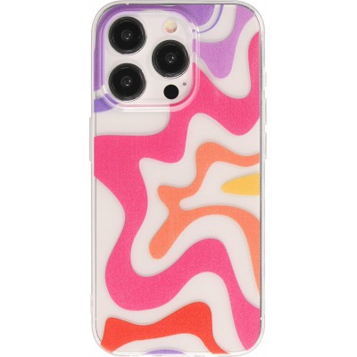 Coque iPhone 14 Pro - Gel silicone vagues color&eacute;es - Lavender sunset