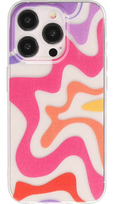 iPhone 14 Pro Case Hülle - Gummi Silikon farbige Wellen - Lavender sunset