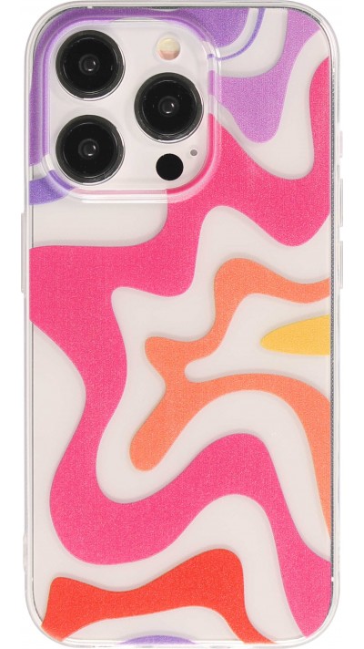 Coque iPhone 14 Pro Max - Gel silicone vagues colorées - Lavender sunset