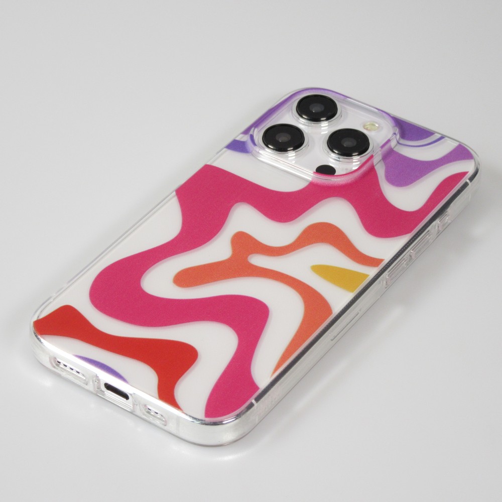 Coque iPhone 14 Pro Max - Gel silicone vagues colorées - Lavender sunset