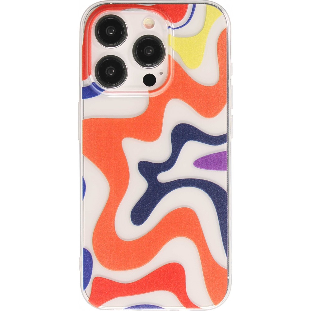 iPhone 14 Pro Case Hülle - Gummi Silikon farbige Wellen - Margarita