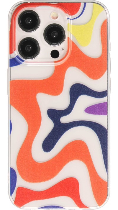 iPhone 14 Pro Case Hülle - Gummi Silikon farbige Wellen - Margarita